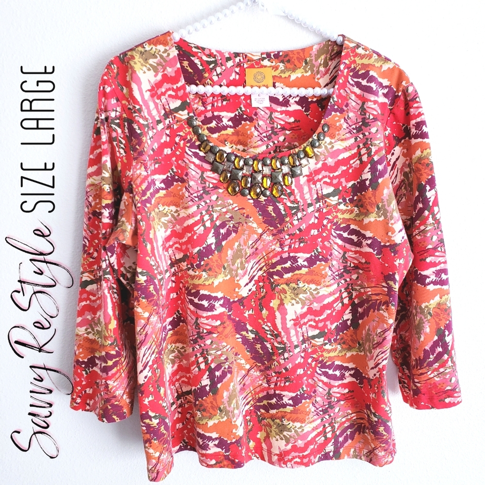 Ruby Rd. | Jeweled Neckline Size Large
